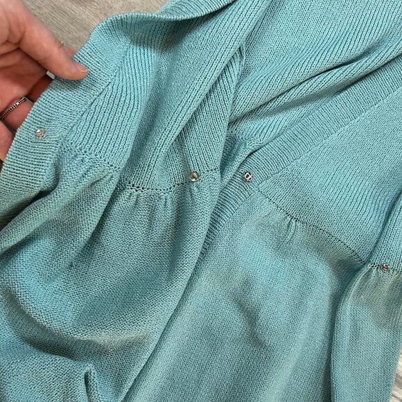 Vintage St. John for Saks Fifth Avenue Knit Wrap Dress Puff Sleeve Blue- Small - Picture 4 of 11